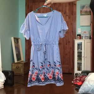 Striped, floral, knee length dress